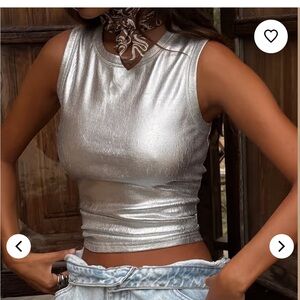 Never Fully Dressed Silver Ribbed Tank Top